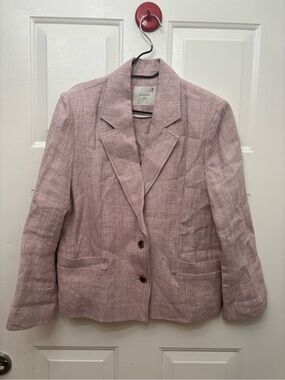 Pink Linen-Blend Tailored Blazer